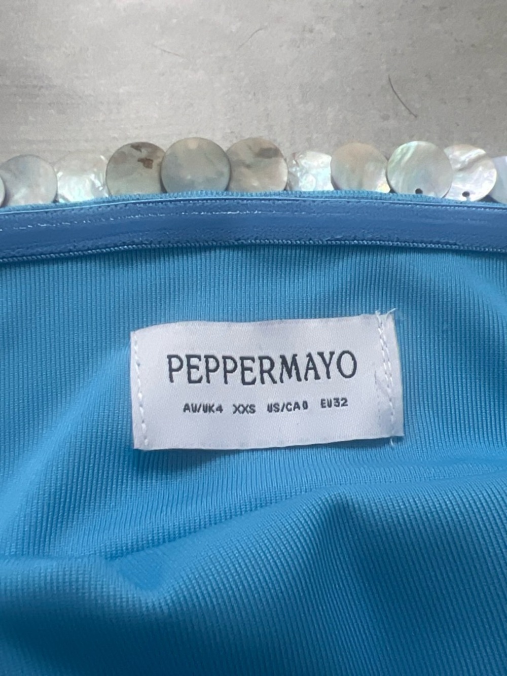 Peppermayo Sky Blue Strapless Mini Dress with Sequin Disc Trim - Picture 5 of 5